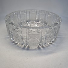 Vintage Cut Crystal Ashtray Instricate Sharp Cut Heavy Round Clear