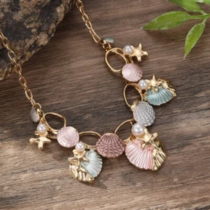 Pearl Shell Pendant Necklace Zinc Alloy Choker Necklace Summer - Picture 1 of 14