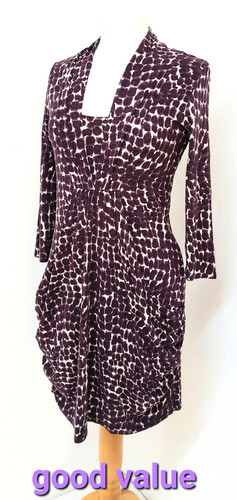 OFF WHITE Abito tubino Laura Ashley taglia UK 10 bianco prugna e sporco stampa animalier maniche a 3 4