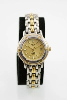 Reloj Reliquia Húmedo Mujer Plata Oro Acero Inoxidable 50m Batería Fecha Cuarzo Foto 1 de 3