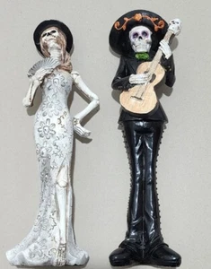Day Of The Dead Celebration 12in Tall Resin Statues 2 pcSet  - Picture 1 of 5