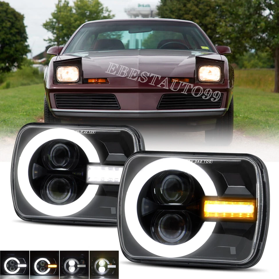 7x6" 5x7 LED Headlight DRL Hi-Lo For Pontiac Fiero 1984-1988 Firebird 1982-1990 - Image 1 of 4