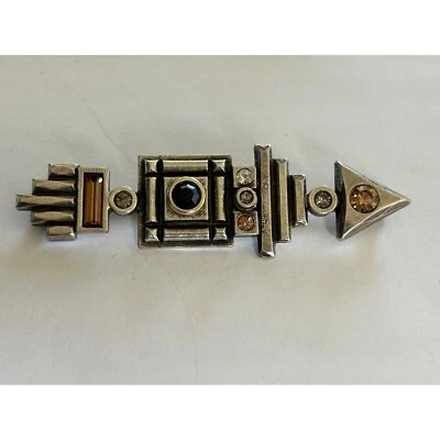 Vintage Signed Patricia Locke Pewter Modernist Brooch With Rhinestones - Image 1 of 4