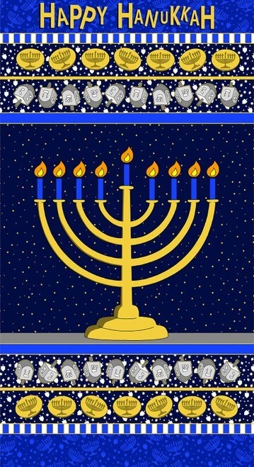 Panel 24" X 44" Festival de las Luces Feliz Hanukkah Panel de Tela de Algodón D507.54 Foto 1 de 1