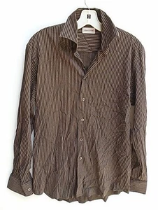 Versace Classic Brown Striped Dress Shirt Men's Size S (38/15) Italy Made - Picture 1 of 4