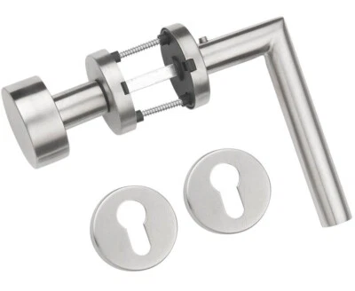 Maniglia Argento Acciaio Inox Pulsante porta interna Raccordo Pz Rotondo Set - Immagine 1 di 3