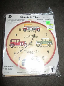 NMI Stitch 'N Time No 371 Counted Cross Stitch 8" Hoop Clock Horseless Carriage - Picture 1 of 1