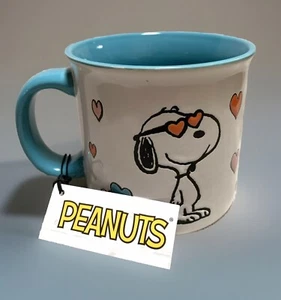 NEW Peanuts SNOOPY w/HEARTS SUNGLASSES 21oz Stoneware Coffee Mug Sky Blue Accent - Picture 1 of 14