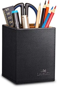 Leather Pen Holder 2 Pencil Cup Organizer Essential Desktop Supplies Black - Picture 1 of 7
