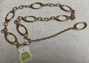 Fossil Women's Chain Belt Gold One Size Oval Circle Metal Links Casual Dress - Picture 1 of 6