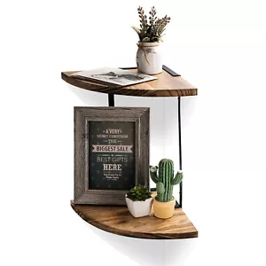2 Tier Wall Mounted Corner Shelf Wood for Bathroom Living Room Bedroom Office - Picture 1 of 5