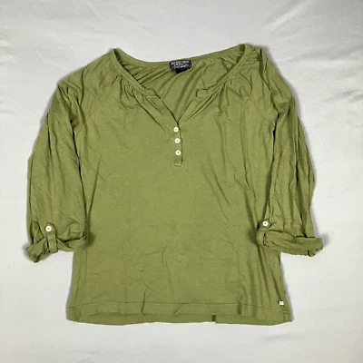 De Colección Polo Jeans Company Para Mujer L Verde Cuello en V Mangas 3/4 Pestaña Enrollable Algodón Viscosa Foto 1 de 4