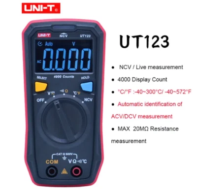 Multimètre® numérique Uni-T UT123 AC DC tension résistance NCV testeur Affichage - Photo 1/4