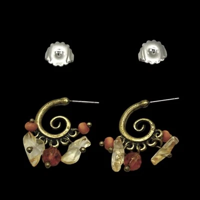 Lia Sophia Earrings Spiral Hoops Dangle Stone Gold Tone Boho Festival Art New - Image 1 of 4