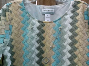 NWT š„ALFRED DUNNER Petiteš„ CHESAPEAKE BAY 3/4 Sleeve Lace Knit Top Necklace PS - Picture 1 of 3