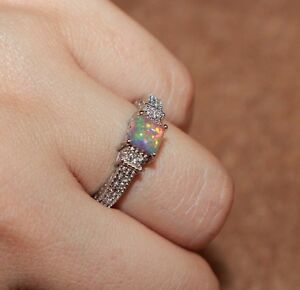 fire opal Cz ring gemstone silver jewelry 6.5 8.25 10.5 petite engagement band