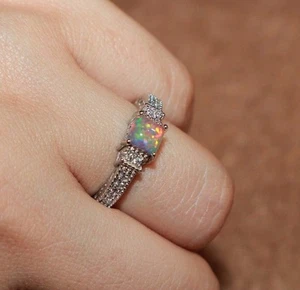 fire opal Cz ring gemstone silver jewelry 6.5 8.25 10.5 petite engagement band - Picture 1 of 8
