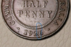 * 1926 HALFPENNY CRACK BETWEEN 2 & 6 DATE ERROR CIRCULATED PREDECIMAL #FHJ40 - Picture 1 of 9