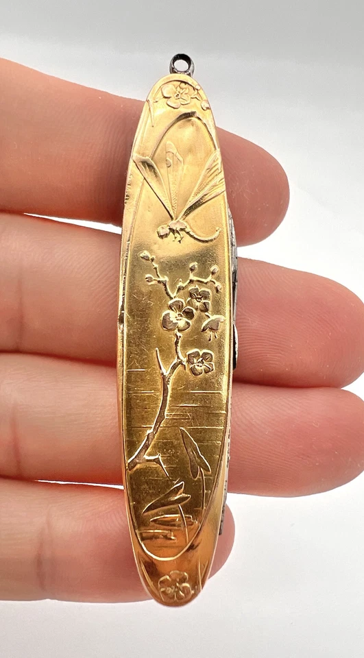 Victorian 14k Gold Aesthetic Dragonfly Cherry Blossom Blade Scissor Pocket Knife - Image 1 of 4