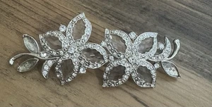 VTG MONET SILVER TONE Long FLOWER BROOCH WITH Clear CRYSTALS~4” - Picture 1 of 3