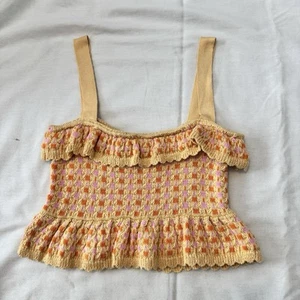 ZARA maglia media all'uncinetto crop top hippie boho festival volant nonna quadrato Y2K - Foto 1 di 8