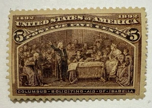 US #234 1893 5c chocolate “Columbus Soliciting Aid” MLH/VF; $55 SCV - Imagen 1 de 3