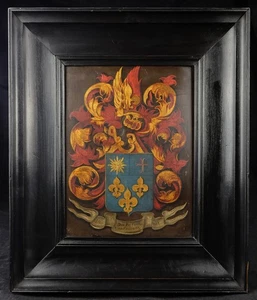 WAPPEN MALEREI NIEDERLANDE DOE PIETERSZ SONNEVELT LILIE SONNE KREUZ ÖL HOLZ 1647 - Picture 1 of 12