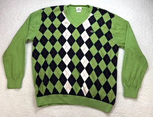 Lacoste Argyle Knit Sweater Mens US 2XL Green Diamond Pattern Croc Logo Pullover - Picture 1 of 10