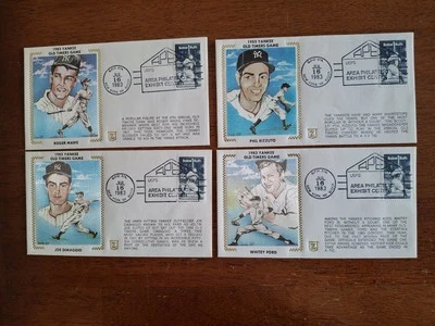 1983 US COVER  YANKEES BASEBALL OLD TIMERS GAME ZASO SILK CACHET SET OF 4 - Image 1 of 3