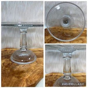 Adams & Co Cake Stand “Good Luck”  Clear Glass Plate Horse Shoes Anchors Floral - Picture 1 of 19