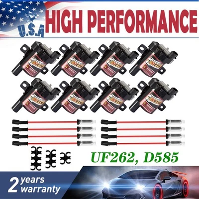 High Performance 8Pcs D585 UF262 Ignition Coils+ Wire Set For Chevy GMC 4.8L 5.3 - Image 1 of 4