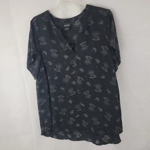 Camisa HARRY POTTER Mujer Talla Plus 4 Cresta Alta Baja Georgette NEGRA Blusa Academia - Imagen 1 de 12
