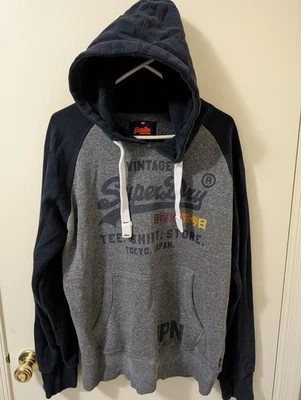 M 码 (2) 超干帽标签男式灰色和海军蓝连帽连帽  — 第 1/4 张图片