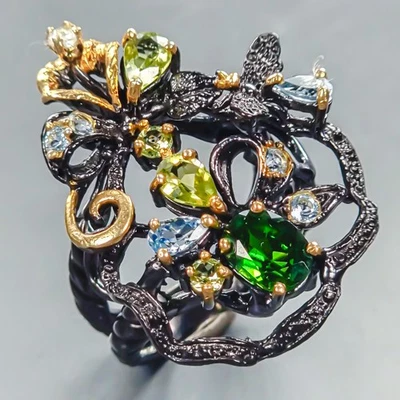 Handmade Natural Chrome Diopside Ring 925 Sterling Silver Size 8 /R439905 - Image 1 of 4