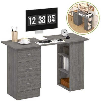 Wooden Computer Desk with 3 Shelves & Drawers Modern Writing Table Home Office - Image 1 of 4