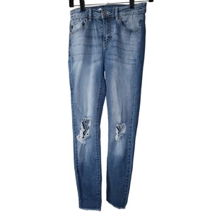 Kancan Cassandra Mid Rise Skinny Jeans Distressed Knie 5/26 Neu RawHem - Bild 1 von 3