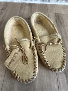 LL Bean Wicked Good Shearling Lined Slippers Women’s 11M Tan Leather - Picture 1 of 12