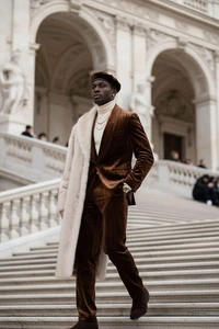 Barabas Herren Samt Streifenmuster Schalkragen Revers Anzug 5SU53 - Bild 1 von 13