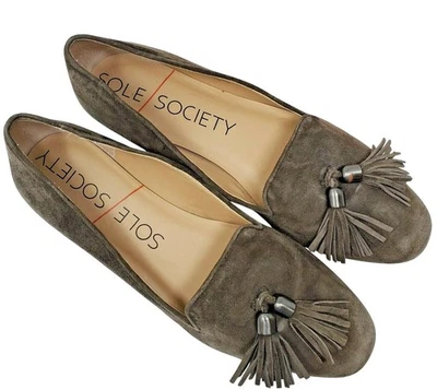 Sole Society So-Ceara Brown Suede Tassel Loafers sz 7 B Slip On Womens Shoes - Image 1 of 4