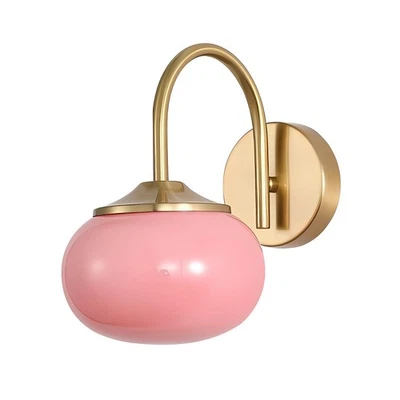 Apliques de pared individuales vintage de oro cepillado de mediados de siglo modernos de pared de vidrio rosa L... Foto 1 de 4