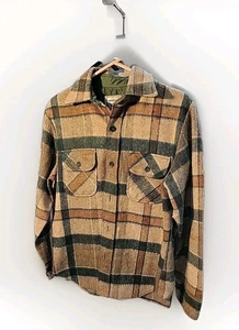 Vintage Oshmans Medium Plaid Flanella tono terra lana misto lino come nuovo co. - Foto 1 di 9