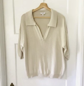 J. Camiseta polo Society para mujer talla L avena 100 % algodón cuello en V gran tamaño preppy - Imagen 1 de 10