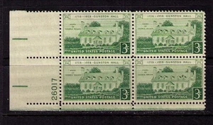 US USA Sc# 1108 MNH FVF PLATE # BLOCK George Mason Home Gunston Hall Virginia - Picture 1 of 1