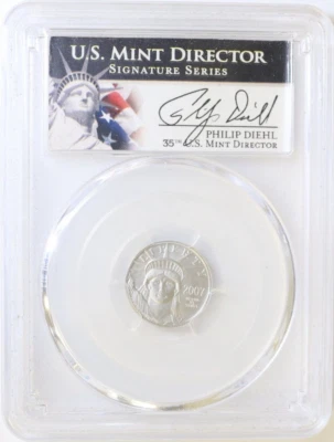 2007 W BURNISHED PLATINUM AMERICAN EAGLE $10 DIEHL COIN 1/10 OZ PCGS SP 70 - Image 1 of 4