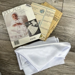 Vtg Sewing Pattern Baby Christening Gown Romper Bonnet & Fabric McCall's 2892 - Picture 1 of 10