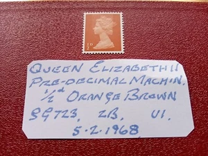 gb stamp,Q.E.II pre-decimal machin 1/2d orange brown SG723,2B,U1,5,2,1968. - Picture 1 of 4