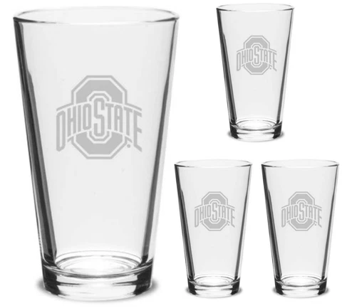 Set of 4 - Ohio State Buckeyes Pint Beer Glasses Etched Tumblers Drinkware Cover