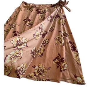 Women's Floral Wrap Skirt Peach Pink Midi Elastic Waist SIZE 2X Abound - Picture 1 of 7