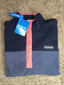 NEW Women's COLUMBIA Fleece 1/2 Snap Pullover Sweatshirt Navy Pink Size Medium - Picture 1 of 9