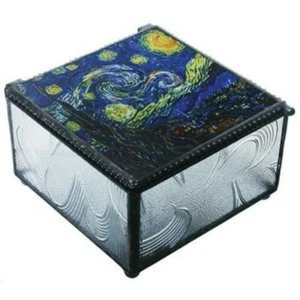 YTC 4 Inch Van Gogh - Starry Night Clear Glass Decoration Trinket Box - Picture 1 of 1